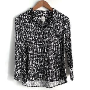 Nic+Zoe abstract print button neckline collared black and White size XS